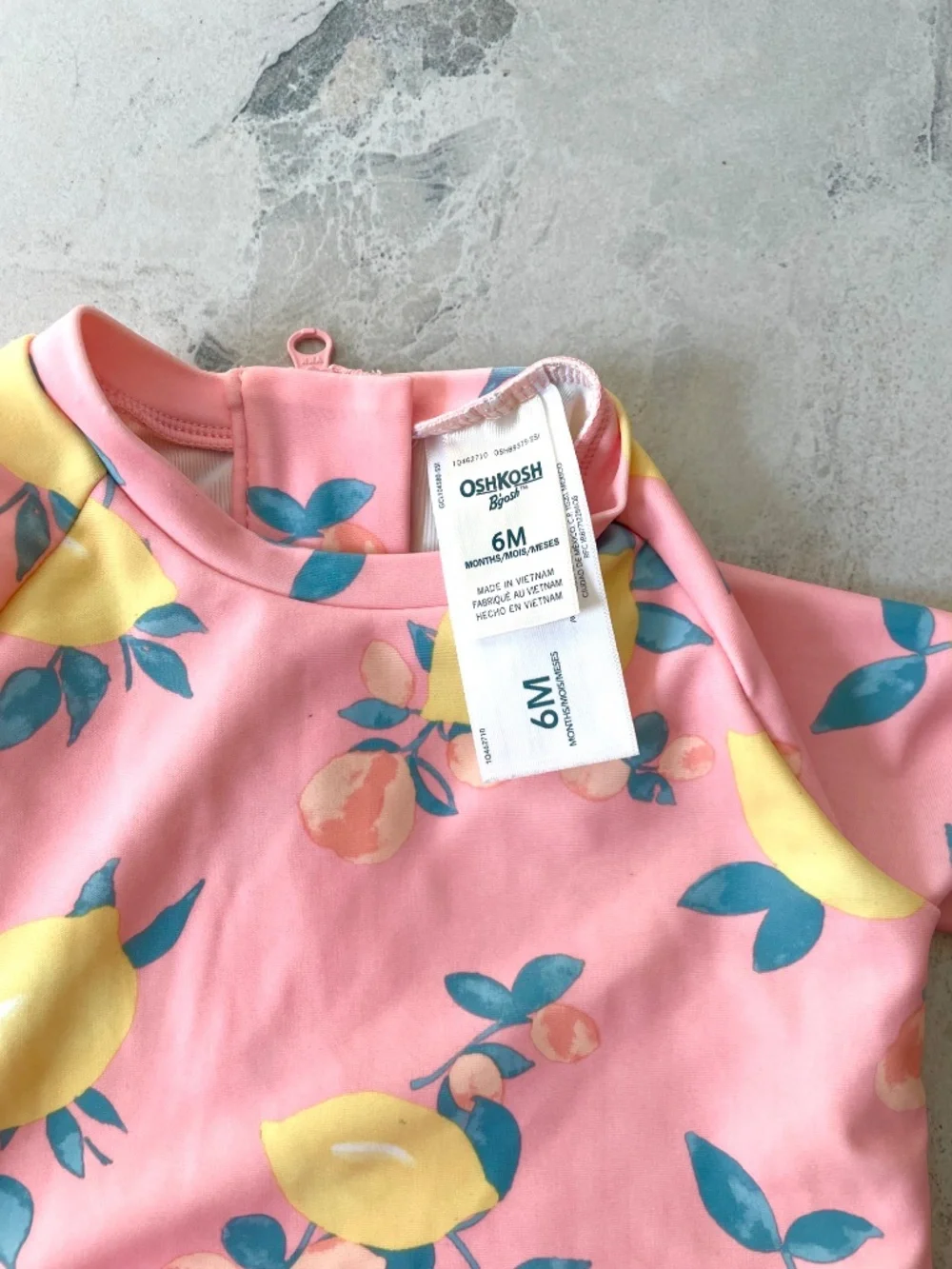 Osh-Kosh B’Gosh 1-pc Baby Girl Lemons Swimsuit 6M Ruffle Rashguard Long-sleeve
